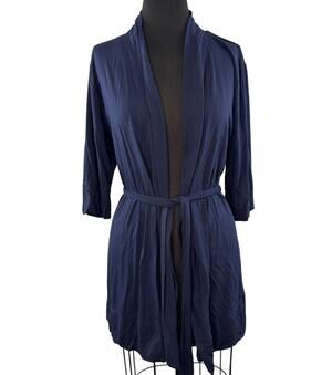 Barefoot Dreams Luxe Milk Jersey Navy Blue Mini Robe Tie-Waist 3/4 Sleeve XS